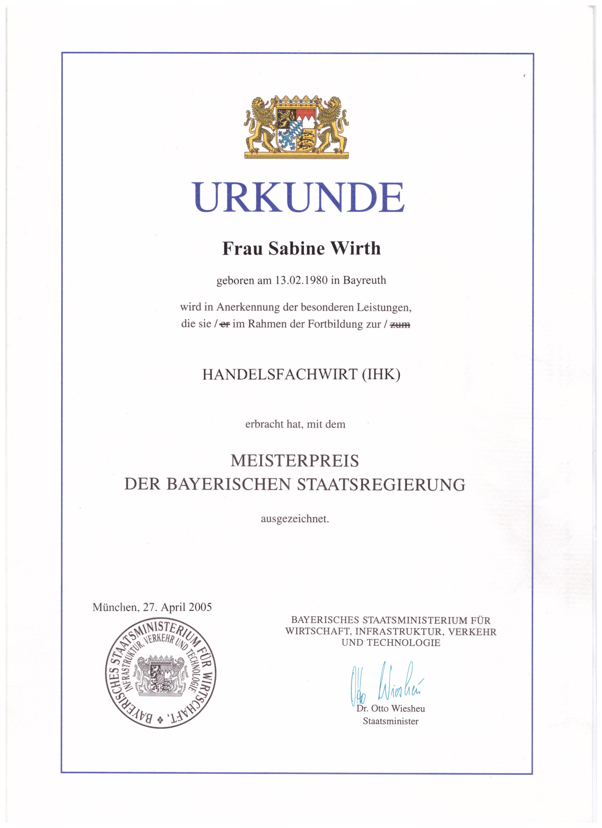 Urkunde Handelsfachwirt